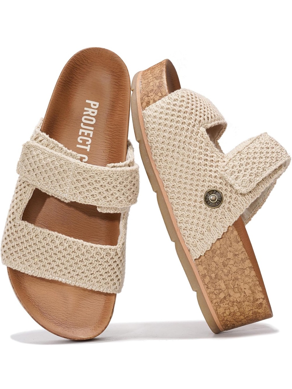 Project Cloud Natural Crochet Strap Platform Sandals - Cream